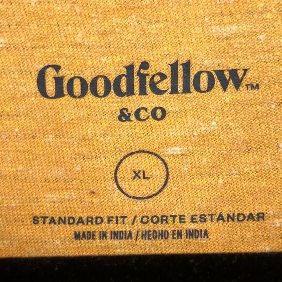 Goodfellow Mustard Yellow Black Stripe Standard Fit Crew Neck Short Sleeve Shirt - Picture 2 of 6